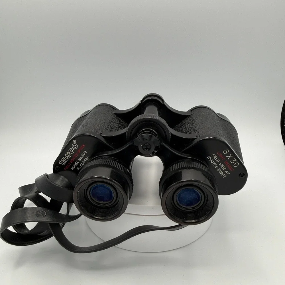Tasco Binoculars 8x30 Vintage Model 308 Coated Optics Black made in Japan w/Case